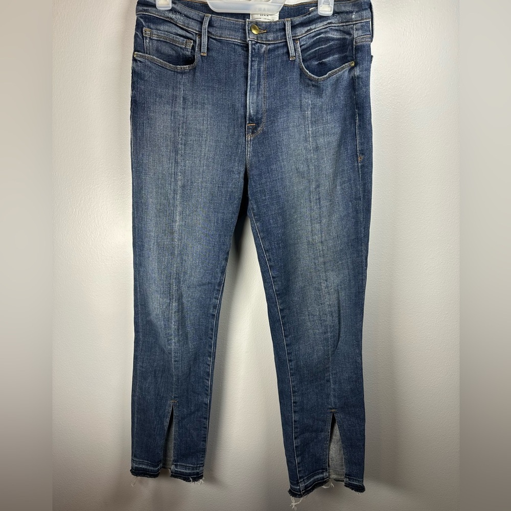 Frame Denim La Nouveau Straight Leg Jeans - Blue Cropped Front Slits size 31